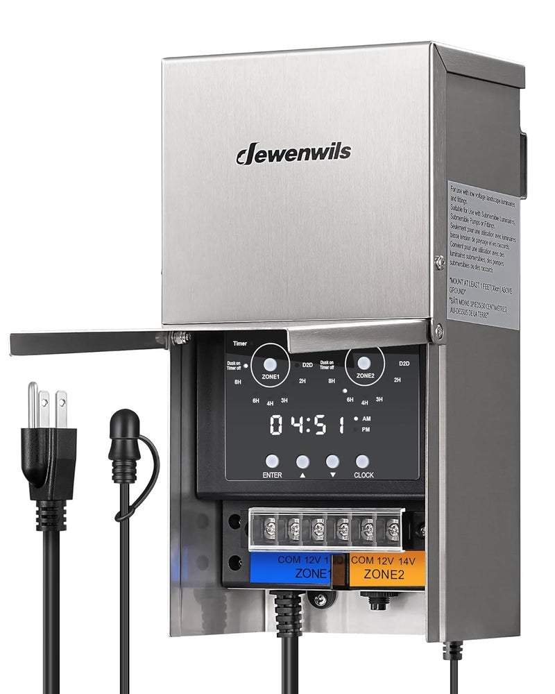 DEWENWILS 200W Low Voltage Landscape Lighting Transformer, 120V to 12V/14V, Outdoor Landscape Transformer with Photocell Sensor & Timer, Weatherproof, Multi Zone for Spotlight, Patio Light, ETL Listed - Image 1